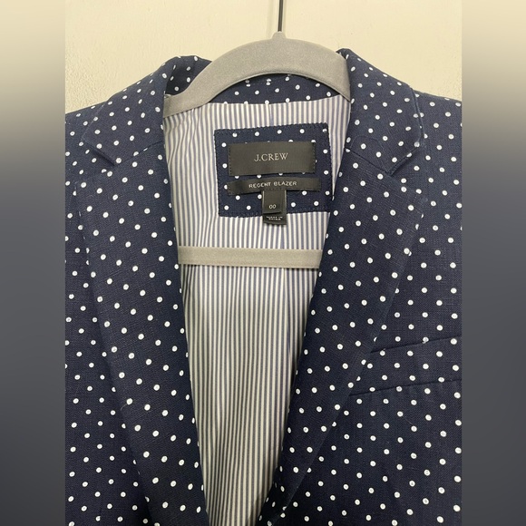 J. Crew Pure Linen Regent Career Blazer in Navy Polka Dots Office Business Sz 00 - Picture 4 of 12